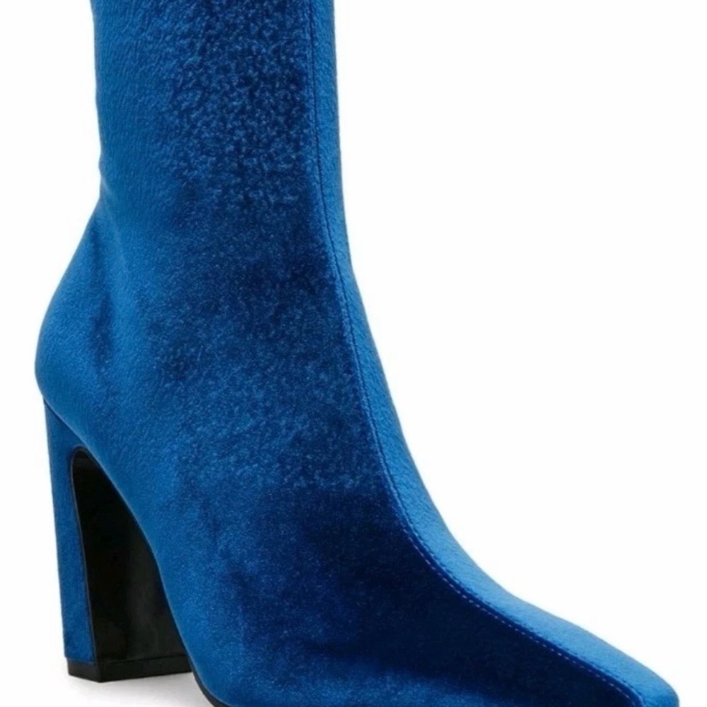 NWOB Steve Madden Whimsigoth Goth Velvet Vinka Square Toe Ankle Boots Blue sz 7 - Picture 2 of 8